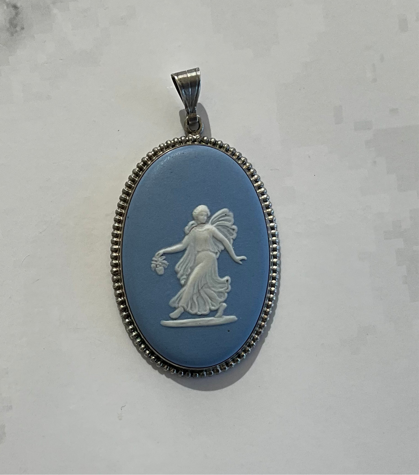 Vintage Wedgwood Blue Jasperware Angel/Fairy Pendant (1968)