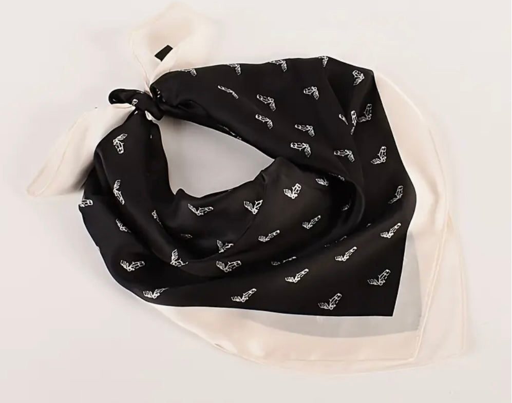 Black and White Silk Pony Scarf