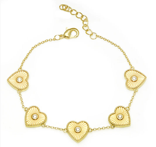 One Love Fluted Multi Heart Bracelet