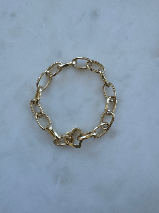 Hammered Link Bracelet with Heart Clasp