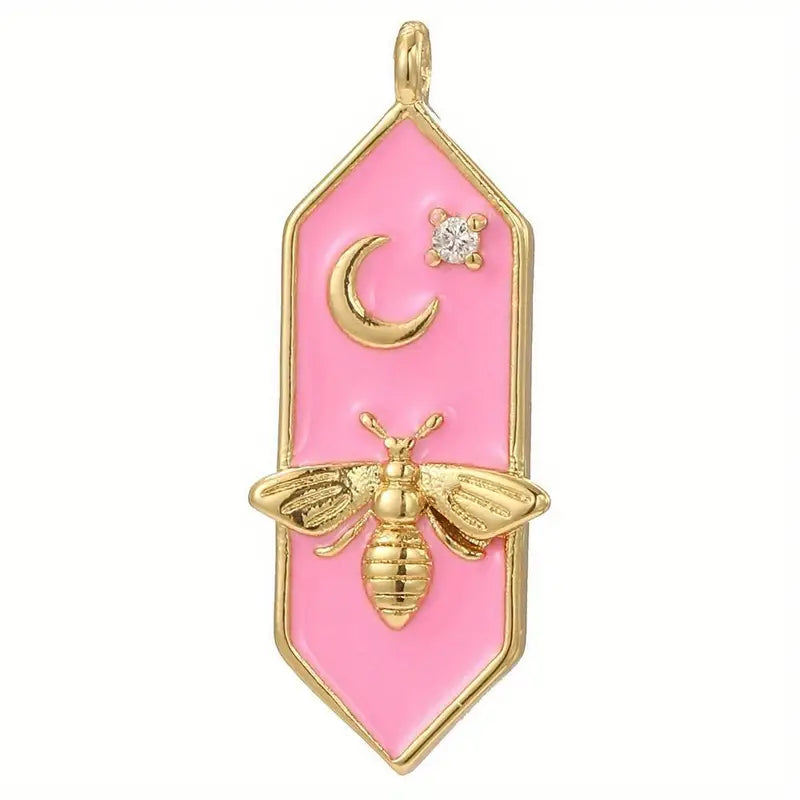 Enamel Bee and Moon Pendant