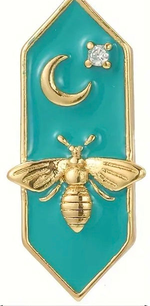 Enamel Bee and Moon Pendant