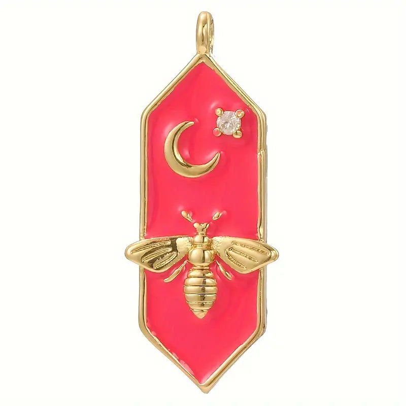 Enamel Bee and Moon Pendant