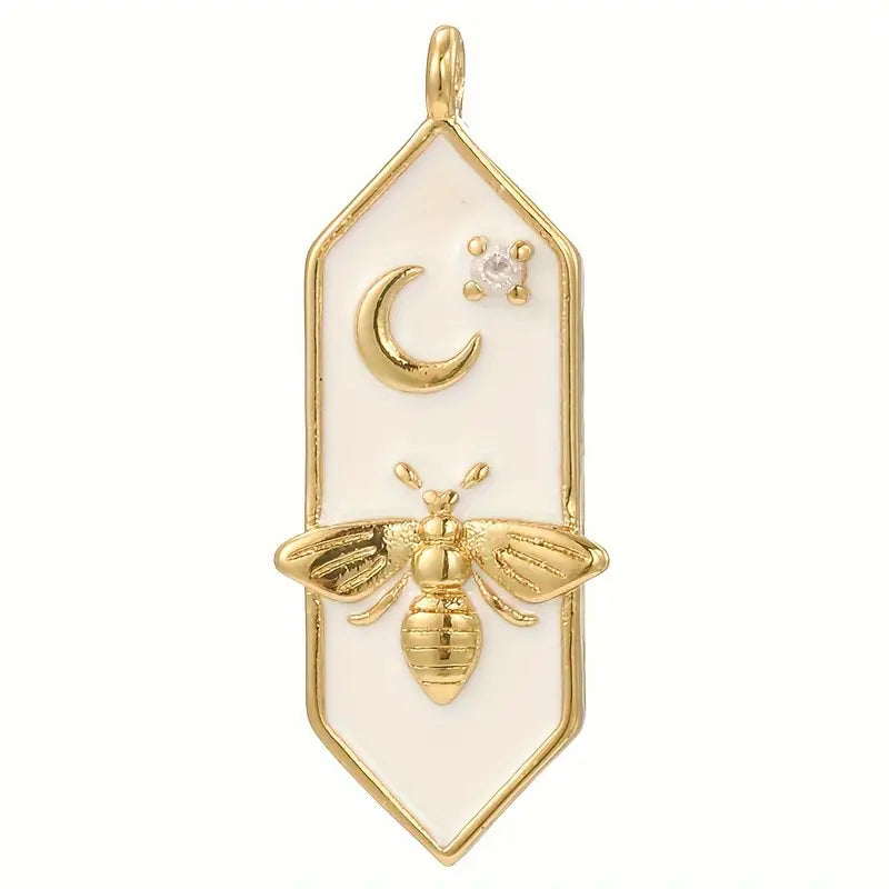 Enamel Bee and Moon Pendant