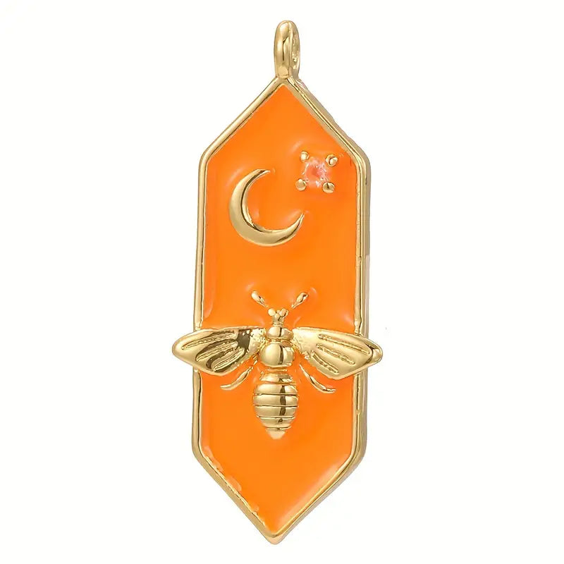 Enamel Bee and Moon Pendant