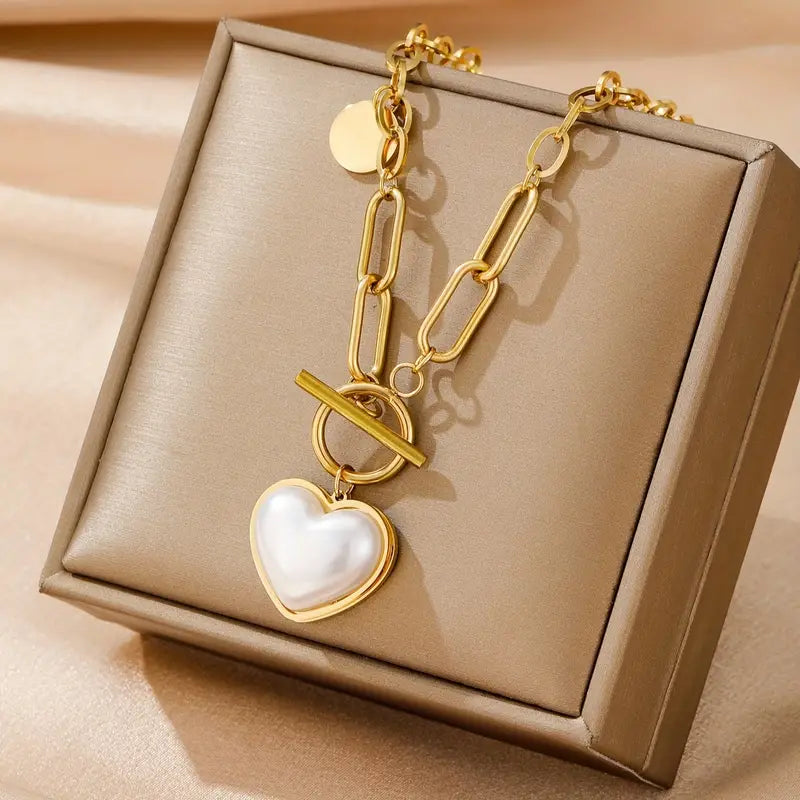 Pearl Heart Toggle Necklace