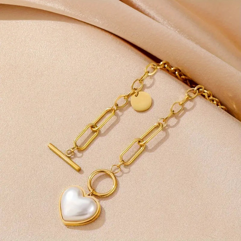 Pearl Heart Toggle Necklace